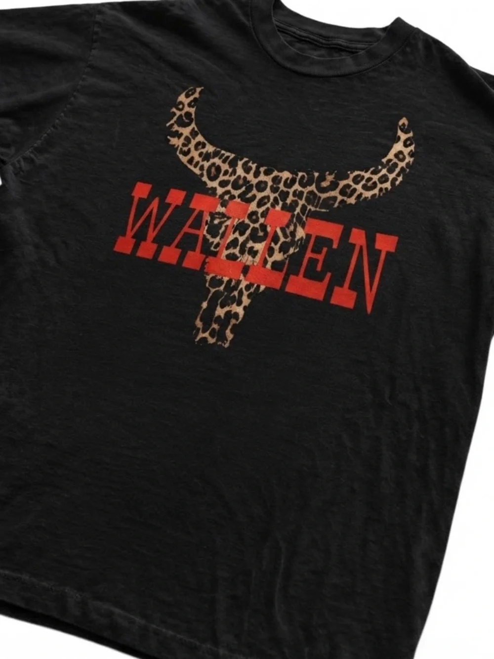 Black Tee with Leopard Bull and Red WALLEN Print
